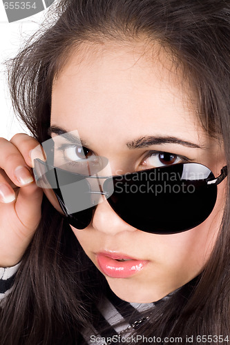 Image of Portrait of the girl in sunglasses. Isolated