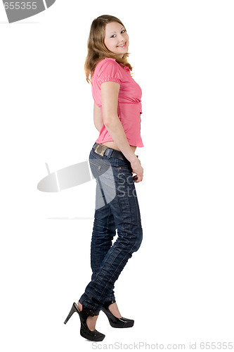 Image of Playful beautiful smiling young woman. Isolated on white 