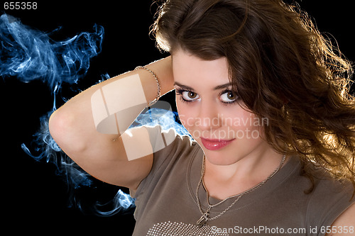 Image of Portrait of the sexy girl. Isolated on black