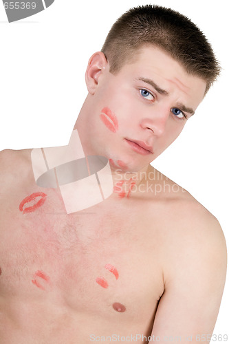 Image of Portrait of the young man in lipstick