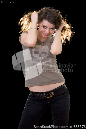 Image of Portrait of the playful girl. Isolated on black