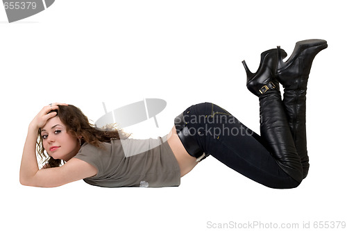 Image of Playful beautiful young woman. Isolated on white 