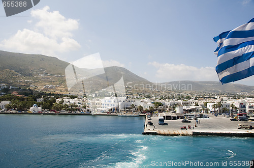 Image of island view of port of parikia paros greek islands