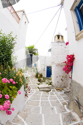Image of greek island street scene and classic architecture