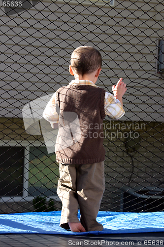 Image of Little Boy Looking Out the Trampoline