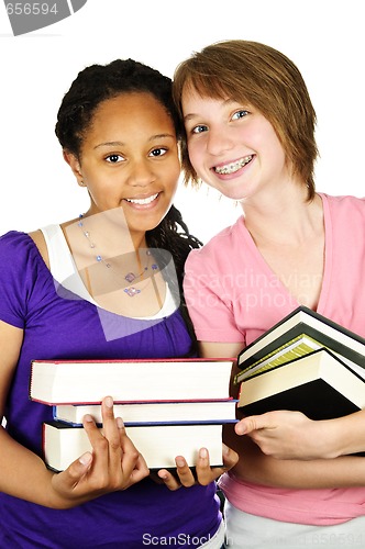 Image of Girls holding text books