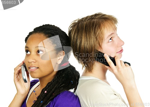 Image of Teen girls with mobile phones