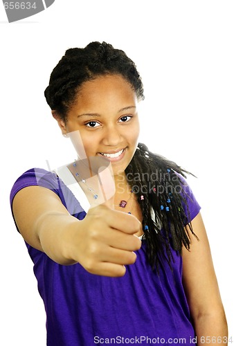 Image of Teenage girl thumbs up