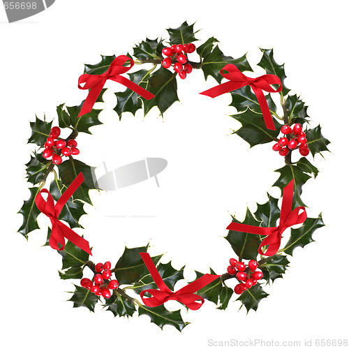 Image of Holly Wreath and Red Ribbons