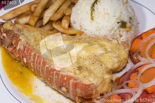 Image of caribbean style lobster tail dinner plate