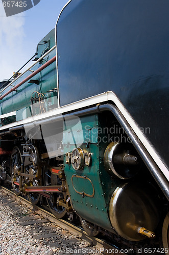Image of Black and green steam engine