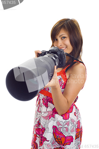 Image of girl holding a dslr cam