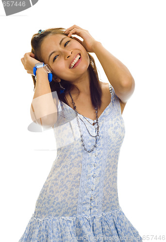 Image of very happy young asian woman