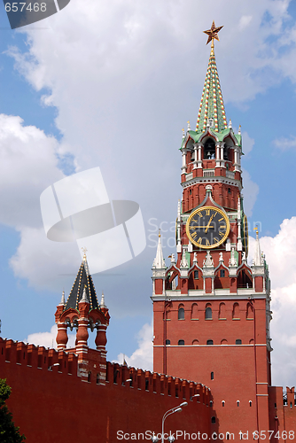 Image of The Kremlin Spasskaya tower on Red Square in Moscow