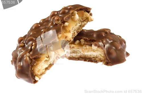 Image of chocolate cookie on white background