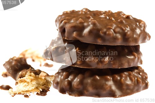 Image of chocolate cookie on white background
