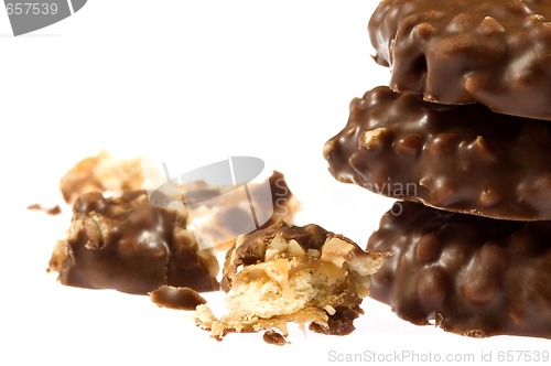 Image of chocolate cookie on white background