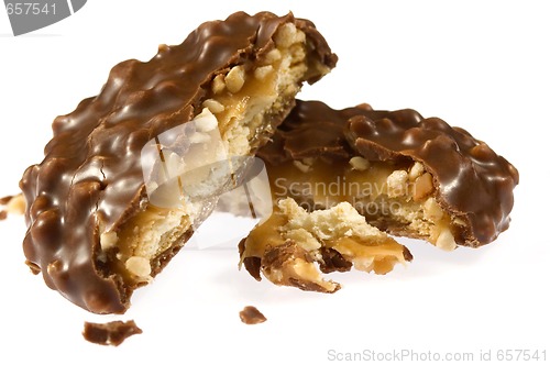 Image of chocolate cookie on white background