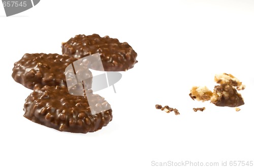 Image of chocolate cookie on white background