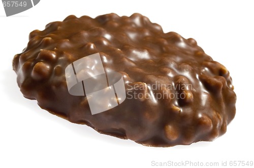 Image of chocolate cookie on white background