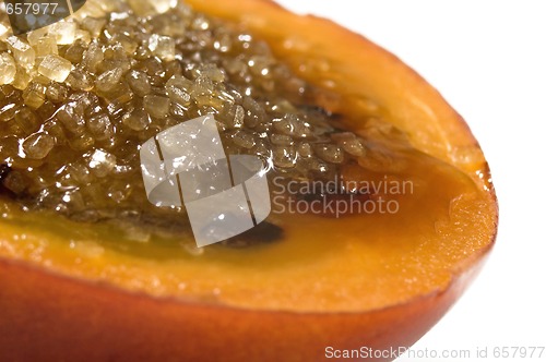 Image of tropical fruit tamarillo with sugar, isolated on white