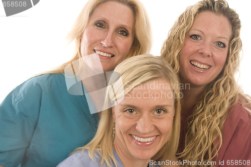 Image of three nurses medical females with happy expression