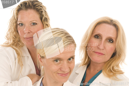 Image of three nurses medical females with happy expression