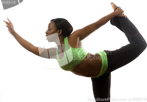 Image of young pretty hispanic african american woman exercising dance ba