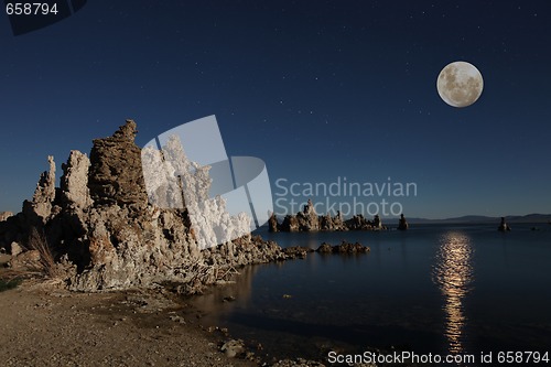 Image of Mono Lake Tufas With the Moon