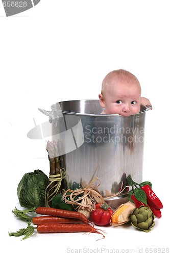 Image of Cute Baby Boy in Chef Pot