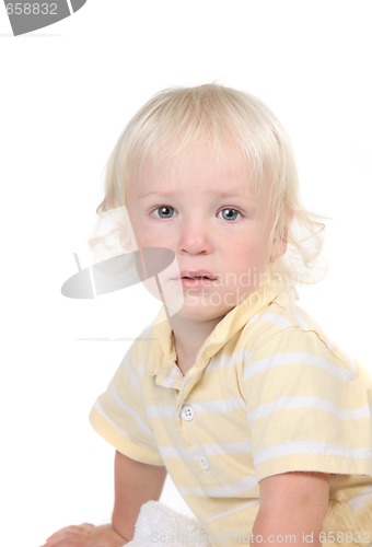 Image of Handsome Infant Toddler Boy With Blue Eyes and Blonde Hair