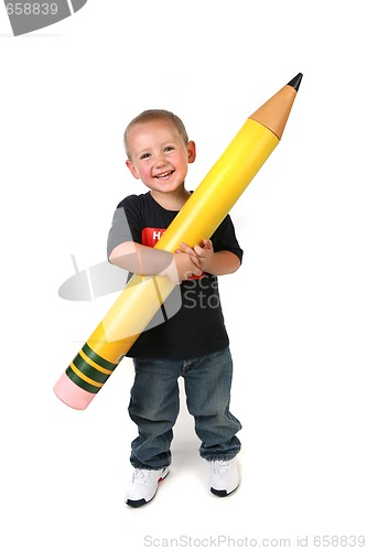 Image of Toddler Schoolage Child Holding Large Pencil