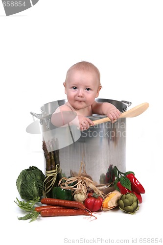 Image of Funny Baby Boy in a Chef Pot