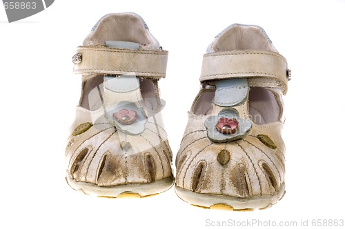 Image of Baby football shoes on white background