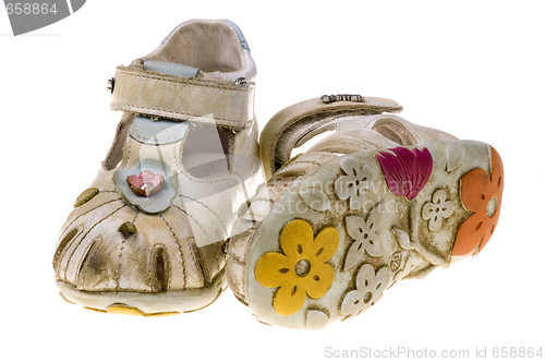 Image of Baby football shoes on white background