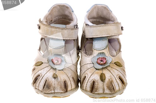 Image of Baby football shoes on white background