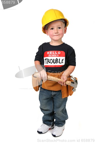 Image of Young Boy Wearing Construction Attire