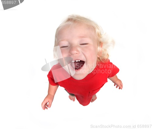 Image of Fisheye Top View Image of a Young Toddler Boy