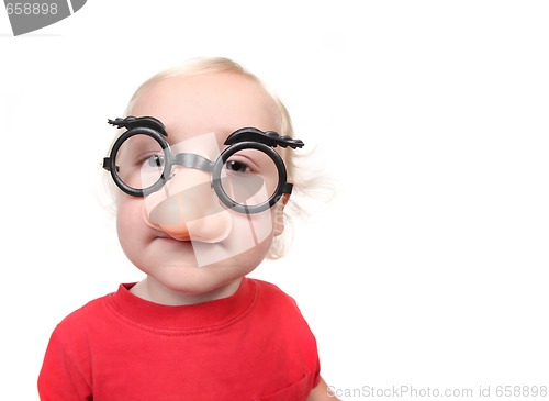 Image of Funny Baby Toddler Boy Wearing a Humorous Mask i