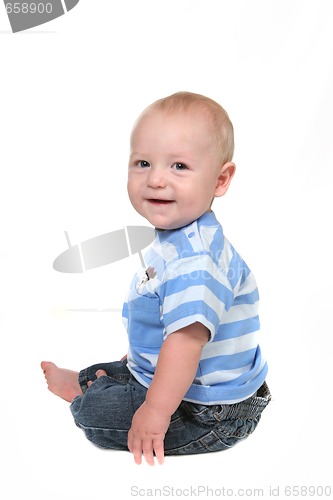 Image of Little baby Boy Sitting With Legs Crossed