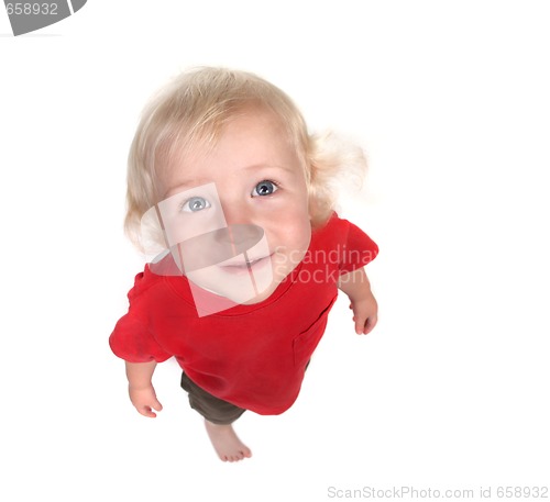 Image of Happy Baby Boy Looking Up to the Sky