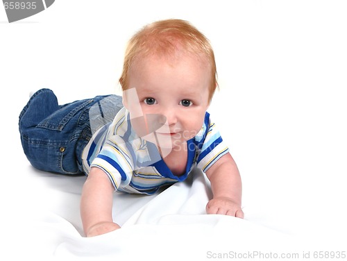 Image of Infant Baby Boy Lying on His Tummy