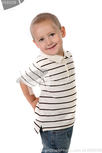 Image of Little Boy With Hands on His Hip on White