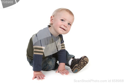 Image of Cute Curious Little Baby Boy Looking Around