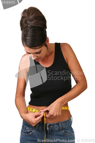 Image of Dieting Woman Measuring Her Weight