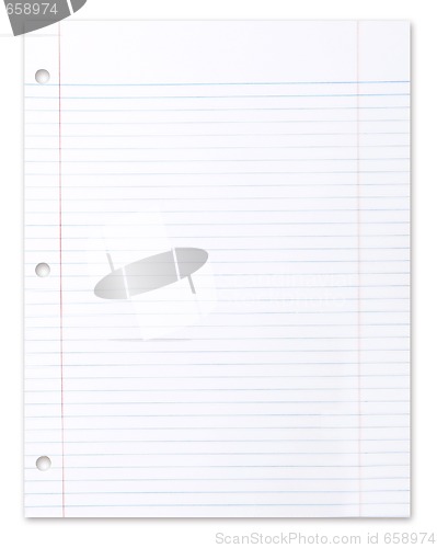 Image of Blank Piece of School Lined Paper on White