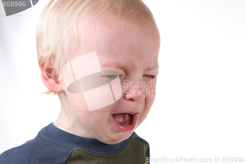 Image of Crying Frustrated Little Boy on White