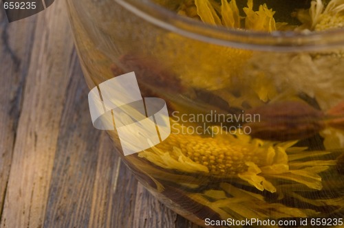 Image of tea. fruits and flowers.