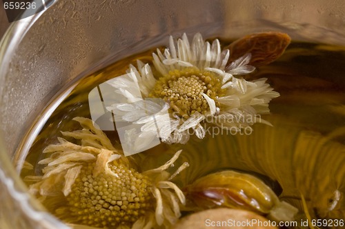 Image of tea. fruits and flowers.