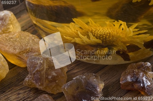 Image of tea. fruits and flowers.